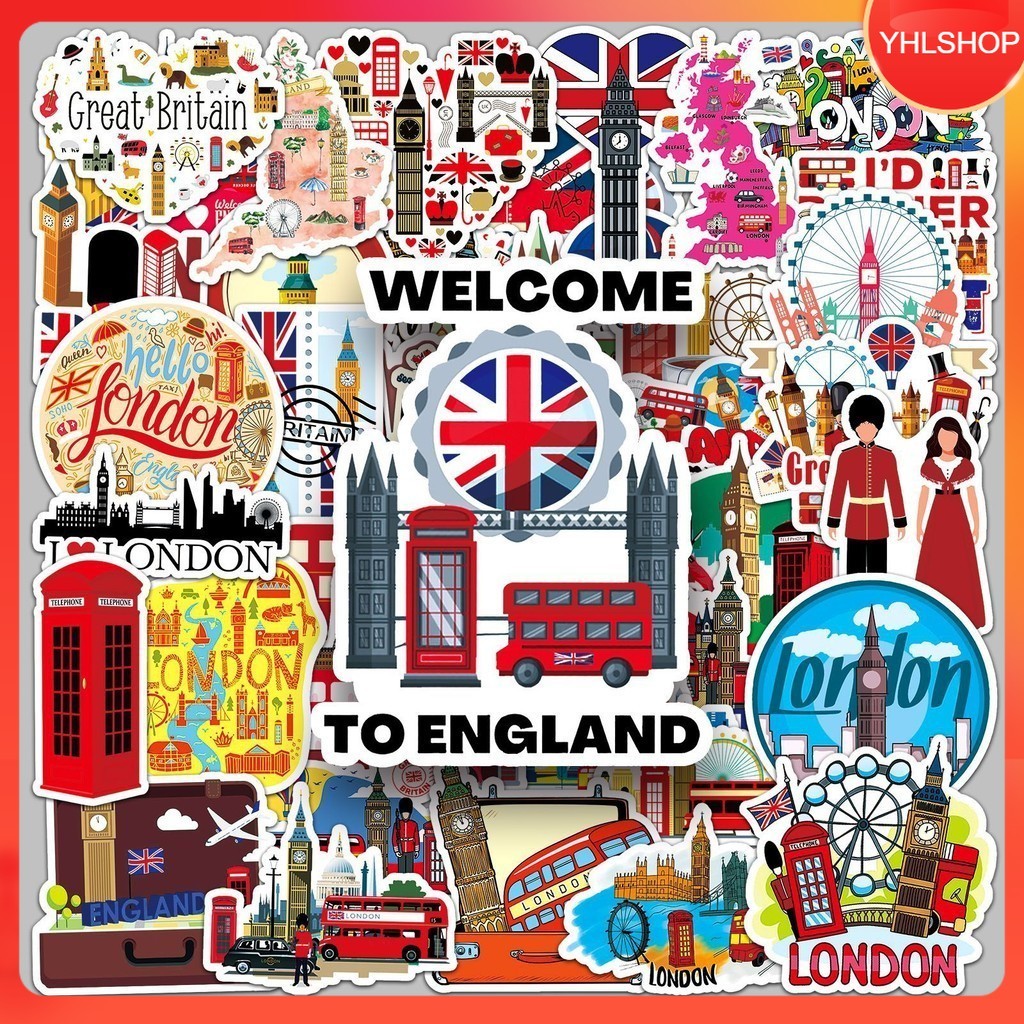 🎭พร้อมส่ง🎭 50ชิ้น สติกเกอร์ สถานที่ท่องเที่ยวอังกฤษ UK Landmark England Sticker กันน้ำ DIY
