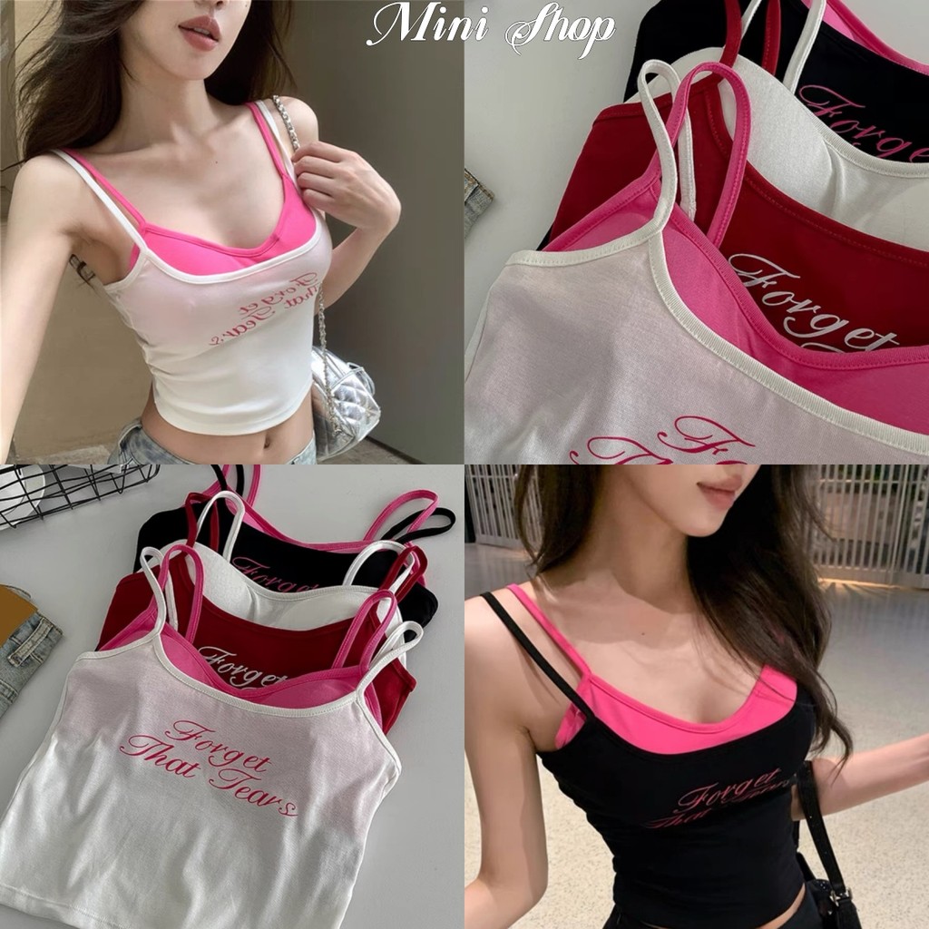 Mini shop🌸พร้อมส่ง🌸 (FYH341)เสื้อสายเดี่ยว มีฟองน้ำน่ารักสุดๆ ดีเทลแต้งสองขั้น สีแจ่มมาก เสื้อกล้ามผู้หญิง