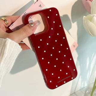 Retro สีขาว Polka Dot สีแดง Glossy เคสโทรศัพท์สําหรับ Iphone 15 14 Pro Max 11 12 13 Plus XR XS Max INS ปีใหม่ซิลิโคนกันกระแทกโทรศัพท์นุ่มปกหลัง