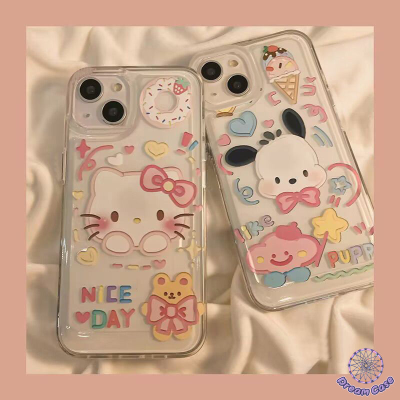 กล่องการ์ตูนแมวคิตตี้ Pochacco ใสสำหรับ Samsung A14 A24 A34 A05 A03 A23 A25 A52 A13 A50 A54 A32 A15 A05s A02s A53