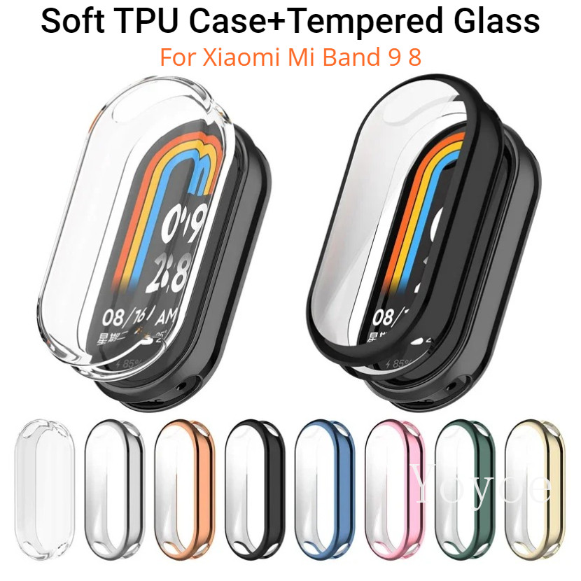 ซิลิโคนtpuสําหรับxiaomi Mi Band 9 8 Shellกรอบกันชนป้องกันหน้าจอแก้วMiband 9 Full Clearฝาครอบป้องกัน