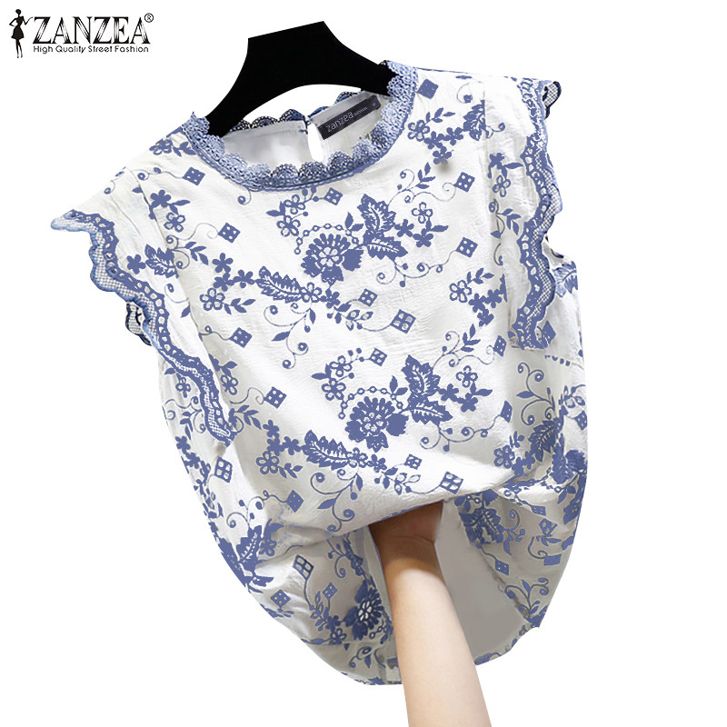 Zanzea ผู้หญิงเกาหลีลําลองคอกลม Patchwork Burnout หลวมเสื้อแขนกุด