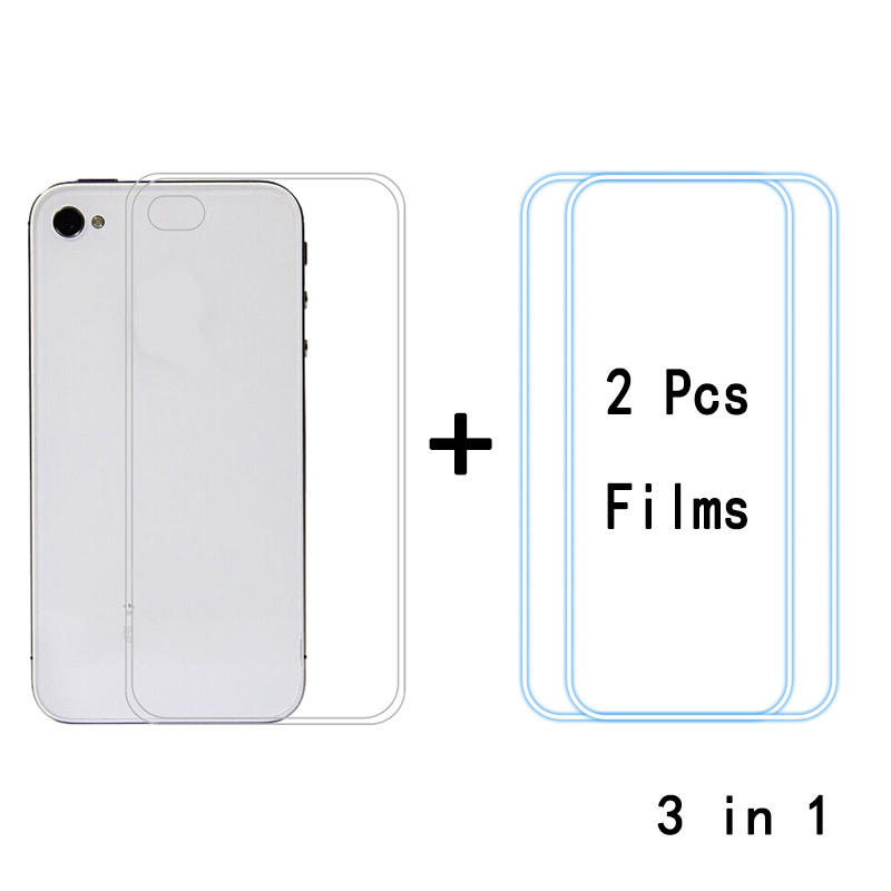 3 ใน 1 Set For Iphone 4 4S  ชุดสําหรับ ไอโฟน 4 4วินาทีกรณีล้างด้วย2ชิ้นฟิล์มกระจกนิรภัยป้องกันหน้าจอ