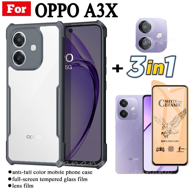 3 ใน 1 OPPO A3X เคสโทรศัพท์กันกระแทกสําหรับ OPPO A3X 5G A3 Pro ฟิล์มฝ้าเซรามิก + ฟิล์มเลนส์กล้อง