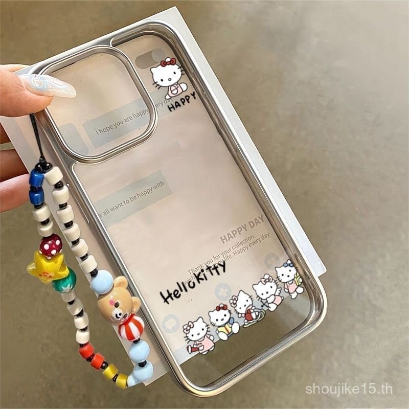 เคสป้องกันโทรศัพท์มือถือลายการ์ตูนแมวคิตตี้เรียบง่ายสำหรับ iPhone iphone15/14PROMAX ชุบด้วยไฟฟ้ากรอบเงิน13/12/11pro มูลค่าสูง7/8PLUS มีเอกลักษณ์ส่วนตัว se2020สร้างสรรค์ X/XR/XS/xsmax โปร่งใส