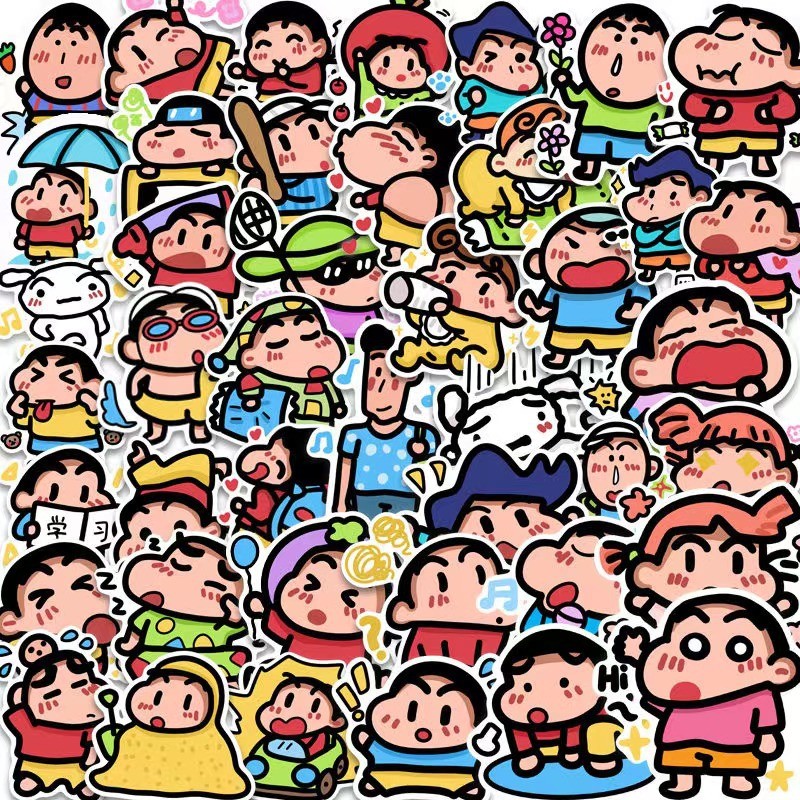 60 ชิ้นน่ารักการ์ตูน Crayon Shin-chan สติกเกอร์สําหรับจักรยานบัญชีมือกล่องดินสอ Decals LanLanStickersWorld