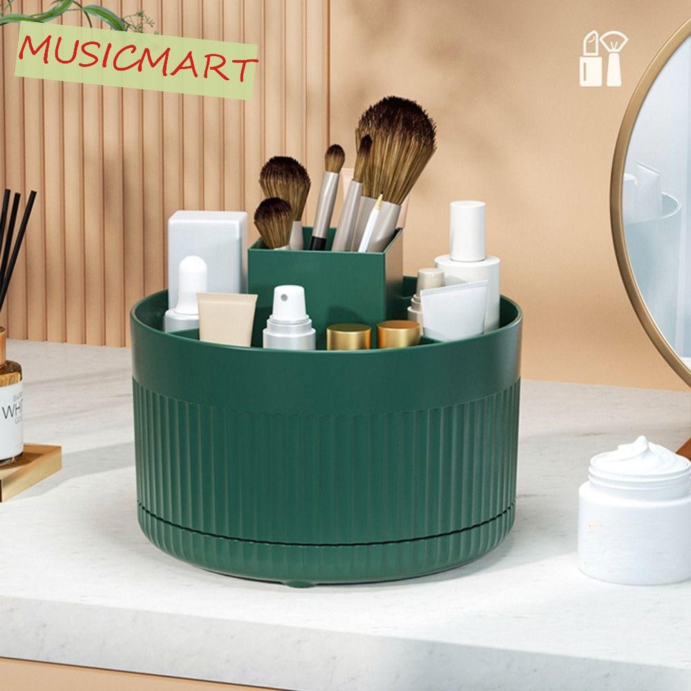 Musicmart ที่จัดระเบียบเดสก์ท็อปหมุนได้ 5 กริด 360° ที่วางแปรงสีฟันหมุนได้, กล่องเก็บของตั้งโต๊ะพลาสติกความจุขนาดใหญ่มัลติฟังก์ชั่นแบบพกพาสํานักงานโรงเรียนที่บ้าน