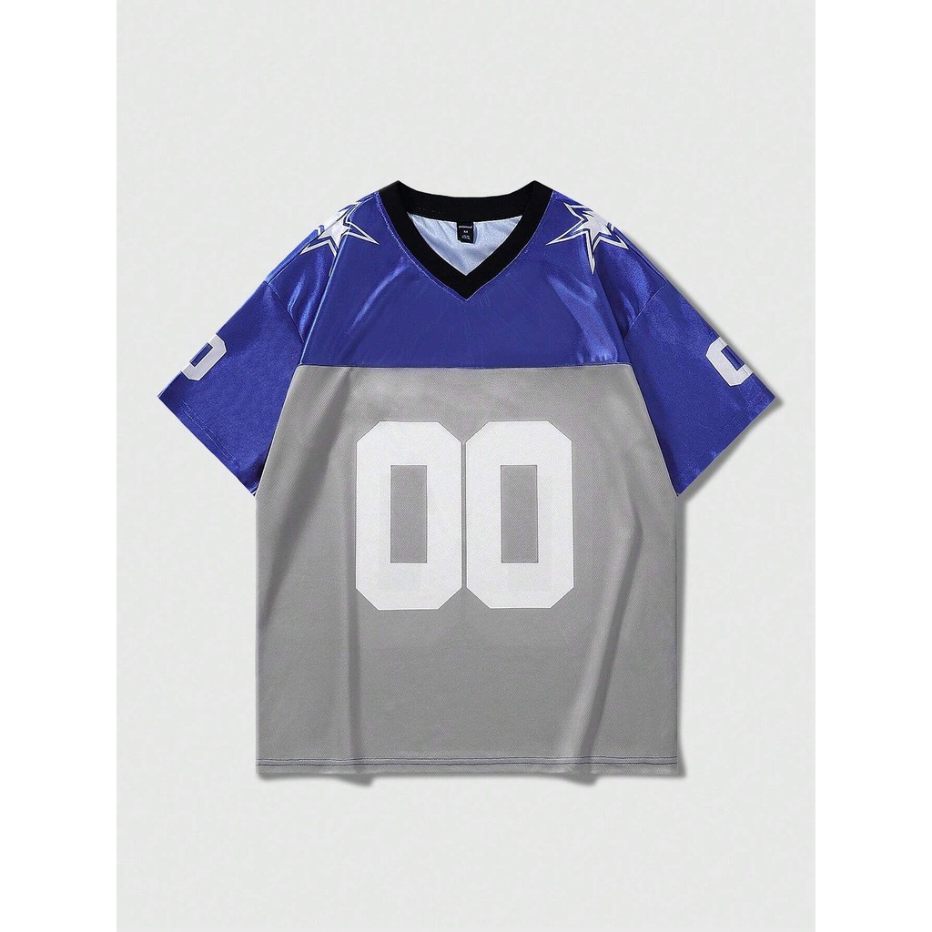 American Retro Blockcore Street Sports Jersey เสื้อยืดคู่เวอร์ชั่นเกาหลีเสื้อยืดแขนสั้นขนาดใหญ่