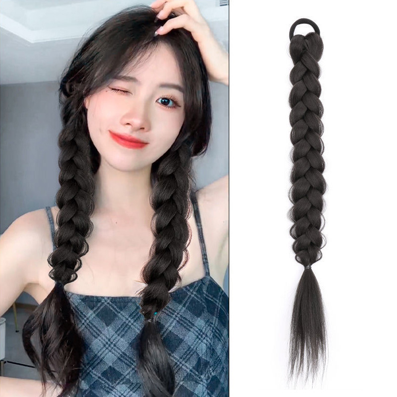 วิกผมผมหางม้าต่อผมมวยถักเปียเครื่องประดับผมธรรมชาติทอดแป้งบิดถักเปียก้างปลาผมหางม้าวิกผม