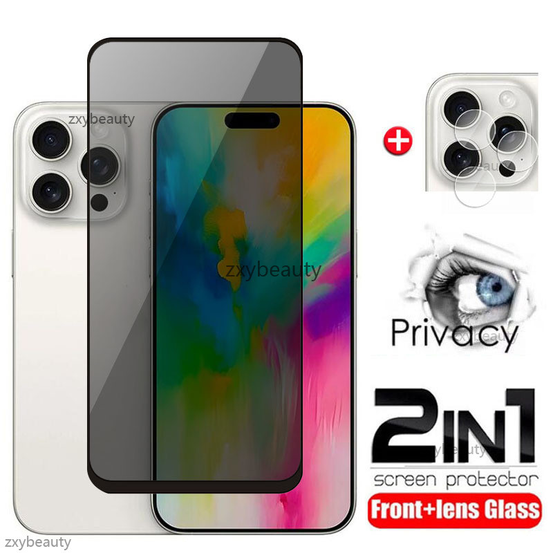 2in1 ความเป็นส่วนตัวกระจกนิรภัยสําหรับiPhone 17 16 15 14 Pro Max 5Gป้องกันหน้าจอคลุมทั้งหมดเลนส์กล้องสําหรับI16 16Plus 15Plus 14Plus 14Pro 15Pro 16Pro Air Plus 17Proเลนส์ฟิล์มClass