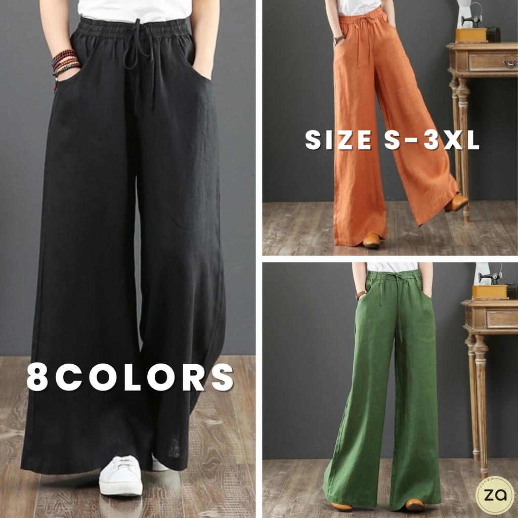 HOT SALE กางเกงผ้าฝ้ายผสมลินิน 8 สี เอวยางยืด เหมาะกับหน้าร้อน