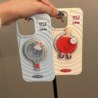 Creative Badminton Table Tennis ขาตั้งแม่เหล็กเคสโทรศัพท์สําหรับ iPhone15 14 13 12 11 Pro Max ปลอกกันกระแทกป้องกันกล้องซิลิโคนอ่อนนุ่มฝาหลัง
