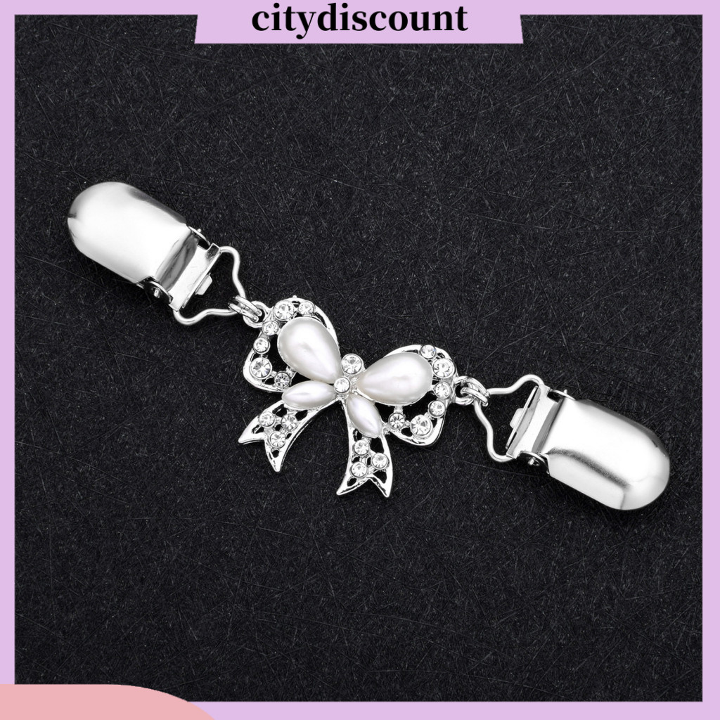 <citydiscount> ผู้หญิงเป็ดคลิปเข็มกลัด Lady เข็มกลัดอย่างเป็นทางการ Elegant Bow Shape เป็ดคลิปเข็มกลัด Faux Pearl และ Rhinestone ตกแต่งสําหรับ Prom Party เสื้อผ้าเครื่องประดับ Anti-slip สําหรับ W