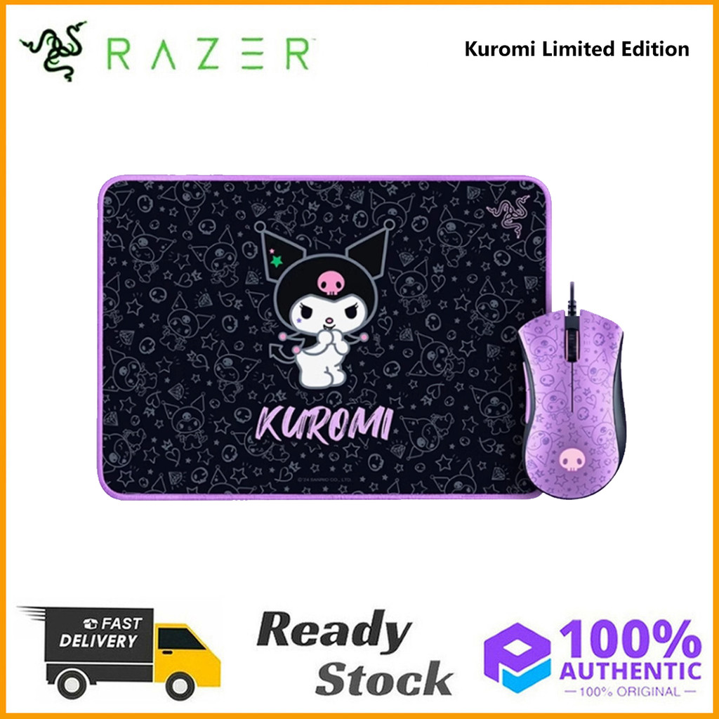 Original Razer Deathadder Essential Sanrio Kuromi Limited Edition Wird Gaming Mouse พร้อมแผ่นรองเมาส์