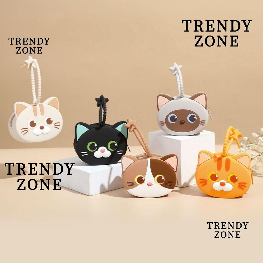 Trendyzone กระเป๋าใส่เหรียญ, กระเป๋าสตางค์สั้นซิปการ์ตูน, แมวน่ารักซิลิโคนจี้พวงกุญแจกระเป๋าเด็ก