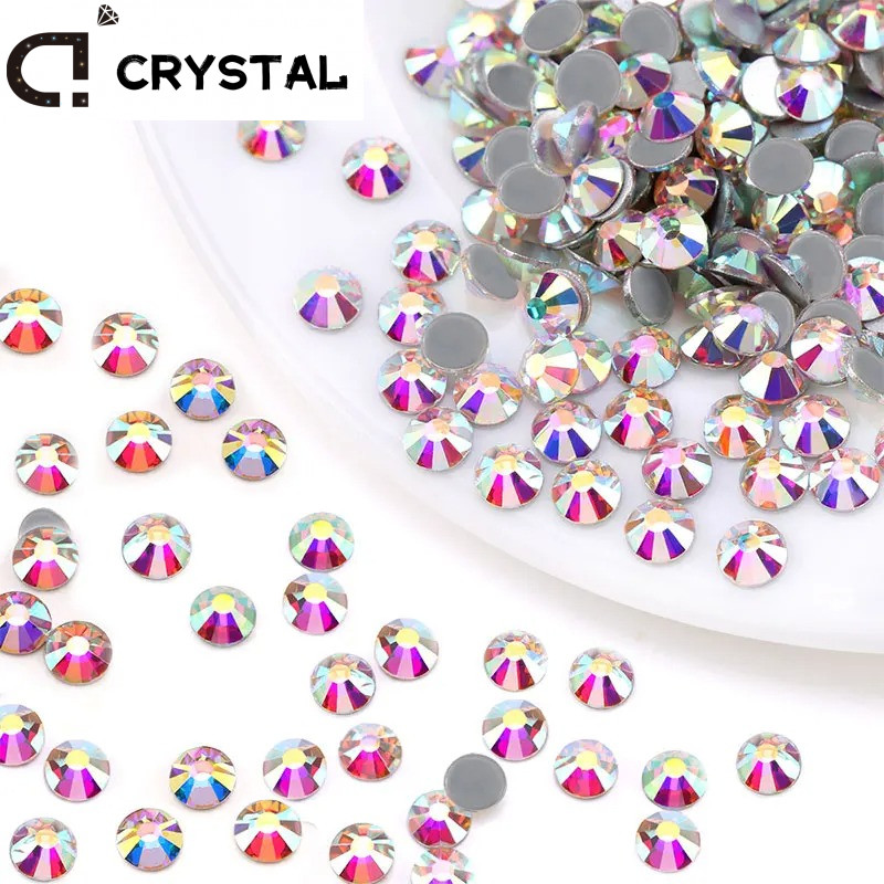 1440 ชิ้นคริสตัล AB Hotfix Rhinestones เหล็กบน Strass หินแก้วสําหรับตกแต่งเสื้อผ้า