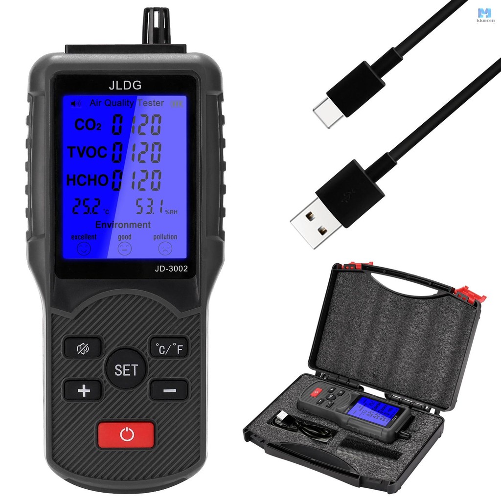 เครื่องทดสอบคุณภาพอากาศมัลติฟังก์ชั่น CO2 TVOC Meter อุปกรณ์วัดความชื้นอุณหภูมิ – โปรปัง