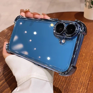 สี่มุมชุบสีหลักเคสใสสําหรับ ไอโฟน 16 15 14 โปรแม็กซ์ 13 12 11 บวกทนต่อแรงกระแทกพร้อมฝาครอบฟิล์มเลนส์