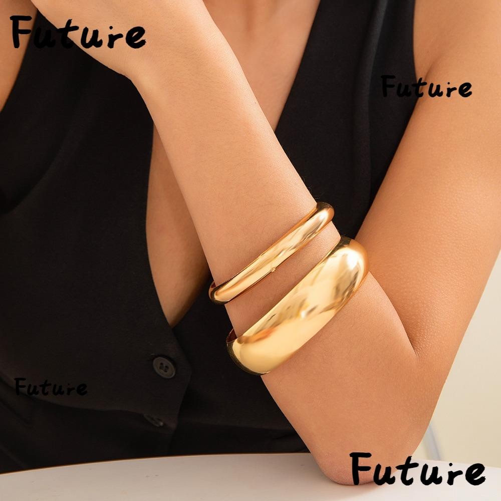 อนาคต3ชิ้น/เซ็ตบิ๊กกําไล,พังก์เรขาคณิตก้อนแหวนสร้อยข้อมือ,วินเทจเรียบหลายโลหะเครื่องประดับแต่งงานผู้หญิงสาว