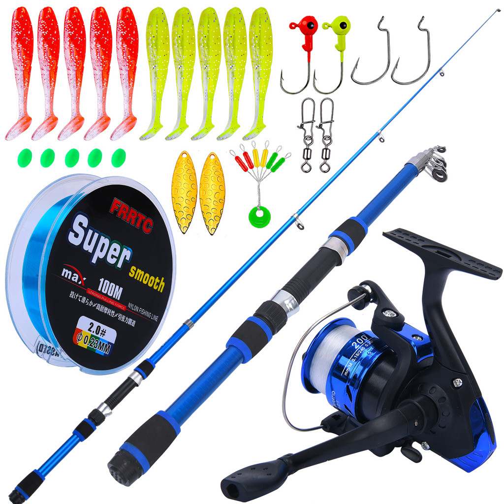 1.8m เส้นใยแก้ว Spinning Telescopic Fishing Rod 5.2:1 อัตราทดเกียร์ Spinning Reel Joran Pancing ครบชุด