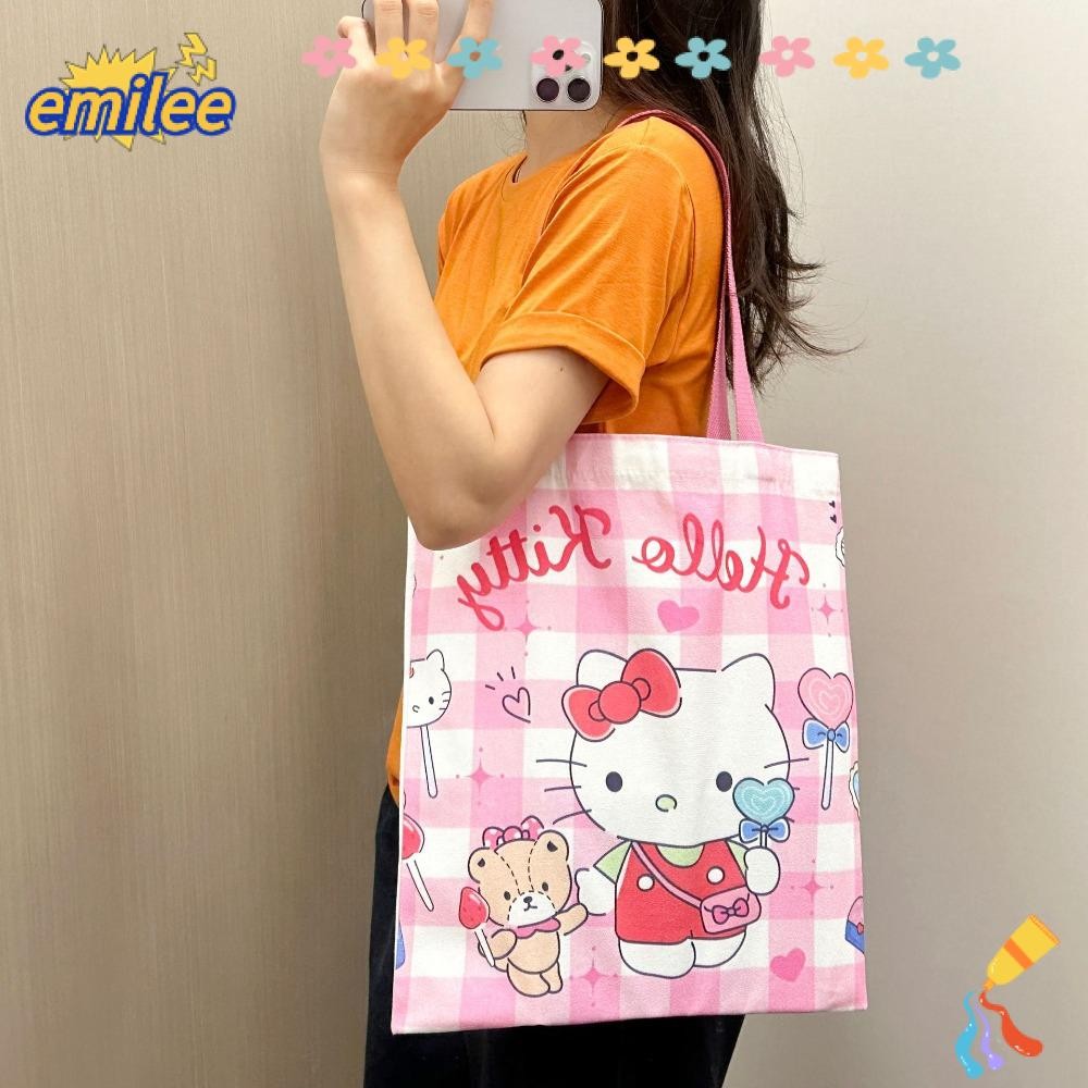 เอมิลี กระเป๋าโท้ท,กระเป๋าผ้าใบการ์ตูนคุโรมิ,น่ารักความจุขนาดใหญ่แบบพกพามายเมโลดี้กระเป๋าสะพายผู้หญิง