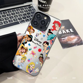 สีดำหรูหราซิลิโคนแข็งกรณีโทรศัพท์ เจ้าหญิงแบบเต็มหน้าจอ for IPhone 13 12 7Plus 14 15 11 Pro MAX 7 8 Plus X XR XS Max