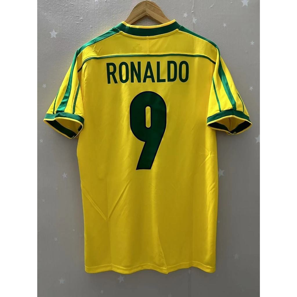 1998 บราซิล RONALDO RIVALDO R.CARLOS คุณภาพสูง Home Retro ฟุตบอล Jersey เสื้อยืดที่กําหนดเอง