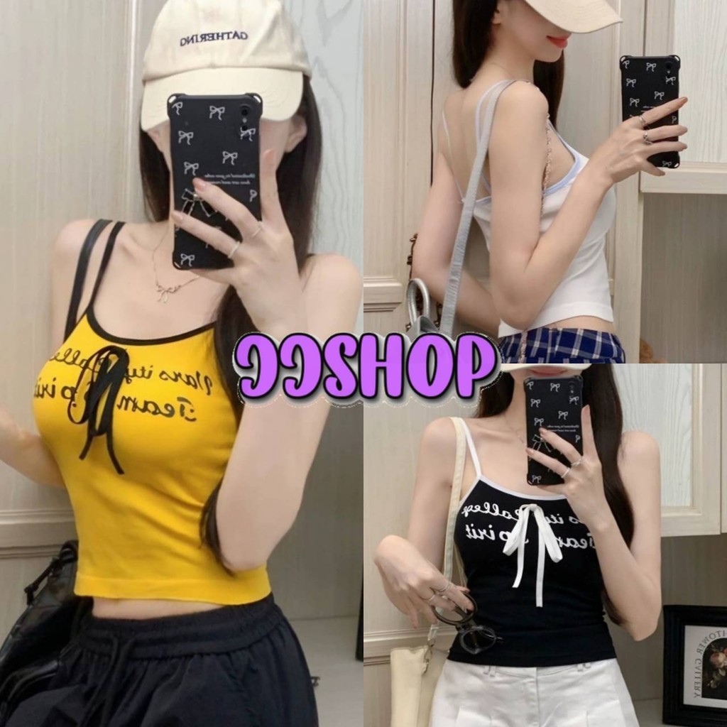 JJ Shop​ ​พร้อมส่ง เสื้อสายเดี่ยว มีฟองน้ำเกาหลีสไตล์ ดีเทลสกีนลายตัวอักษร สีสันสดใส "FY2107"