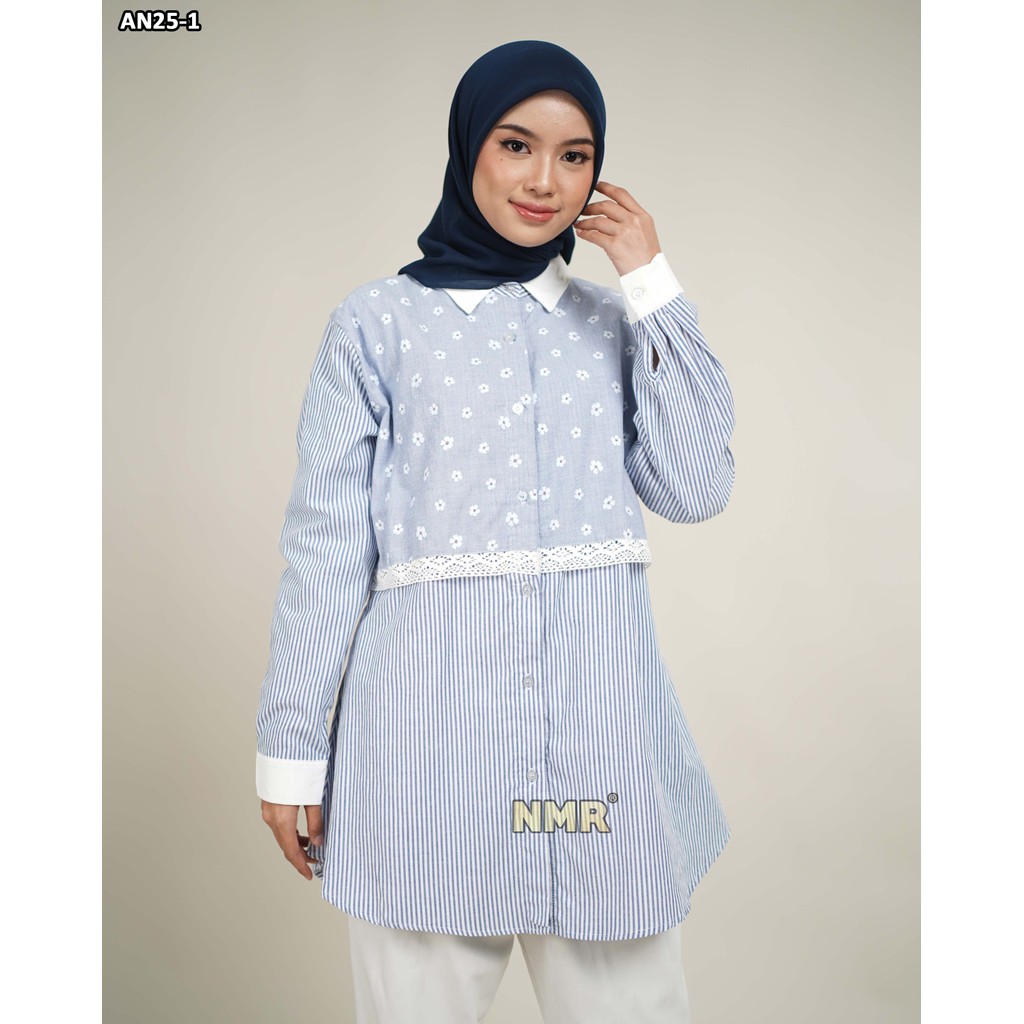 KEMEJA NMR Zarra เสื้อเชิ้ตผ้าฝ้ายลายทาง AN25 (คอปกเสื้อ)