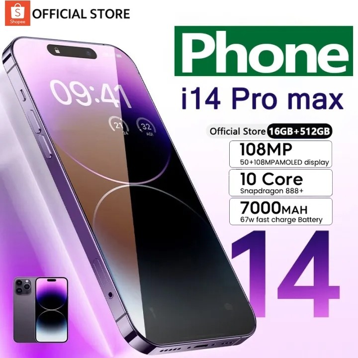 โทรศัพท์มือถือ i14 Pro Max 5G สมาร์ทโฟน 16+512 ใหม่เอี่ยม100% 5000 mAh หน้าจอขนาดใหญ่ 6.8นิ้ว รองรับ