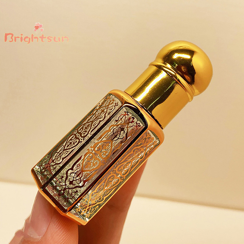Brightsun 3/6/12ml ขวดลูกกลิ้ง Gold Dropper ขวด Travel Refillable Roll บนแก้วคอนเทนเนอร์ที่ว่างเปล่าใหม่