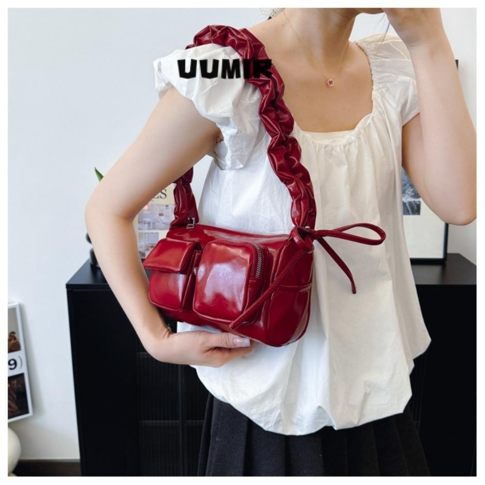 UUMIR กระเป๋าสะพาย,สีทึบซิปใต้วงแขนกระเป๋า,หนัง PU Multi Pocket Tote Purse ผู้หญิง