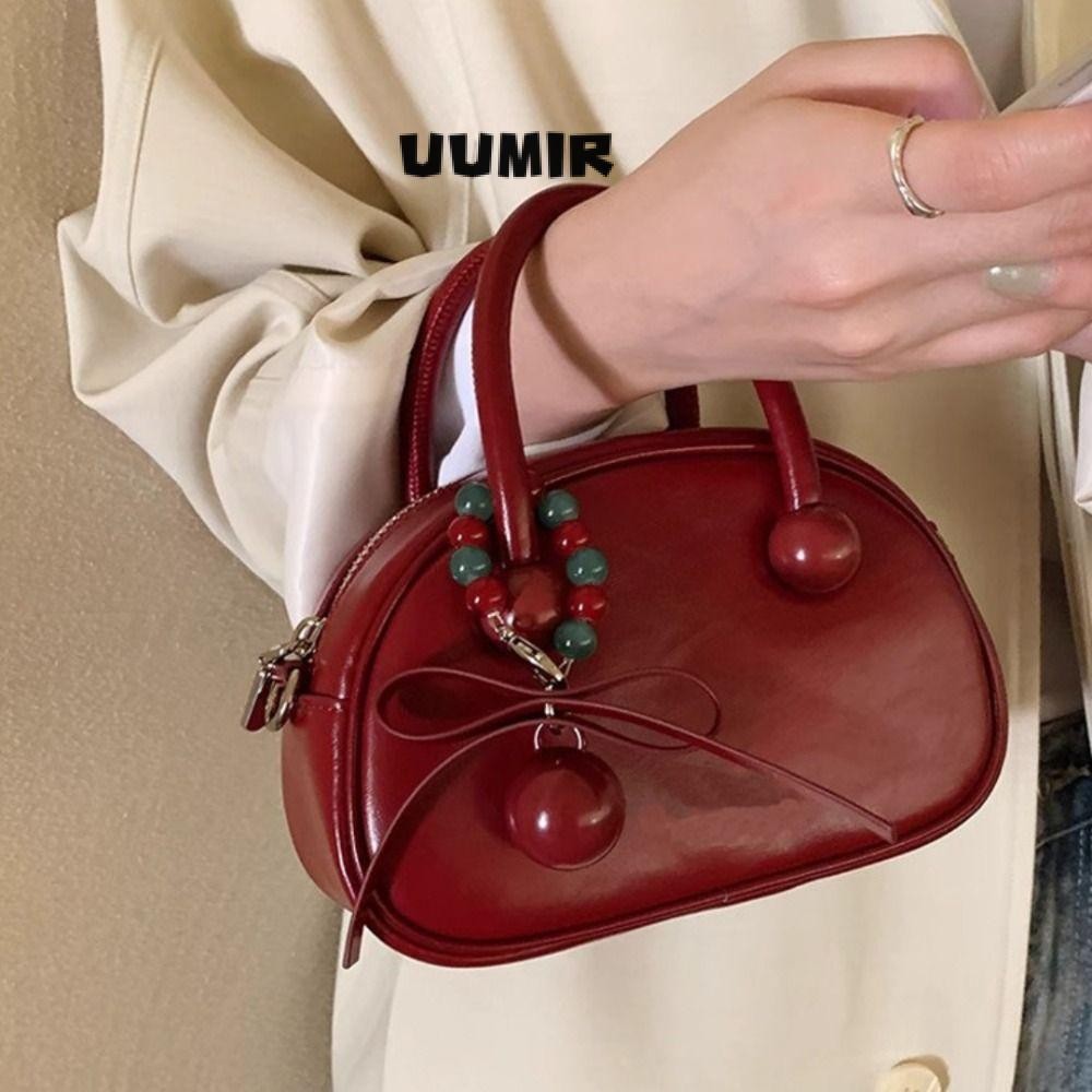 UUMIR กระเป๋าใต้วงแขน, กระเป๋าสะพายไหล่ความจุขนาดใหญ่เชอร์รี่ย้อนยุค, กระเป๋าดีไซเนอร์ของขวัญคริสต์มาสกระเป๋าหนัง PU กระเป๋าสะพายข้าง