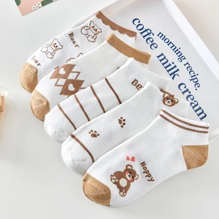 HOME818 ถุงเท้าข้อสั้น (5ลาย/5คู่) ถุงเท้าแฟชั่นเกาหลี เนื้อผ้านุ่มงานถักอย่างดี มีให้เลือกหลายแบบ
