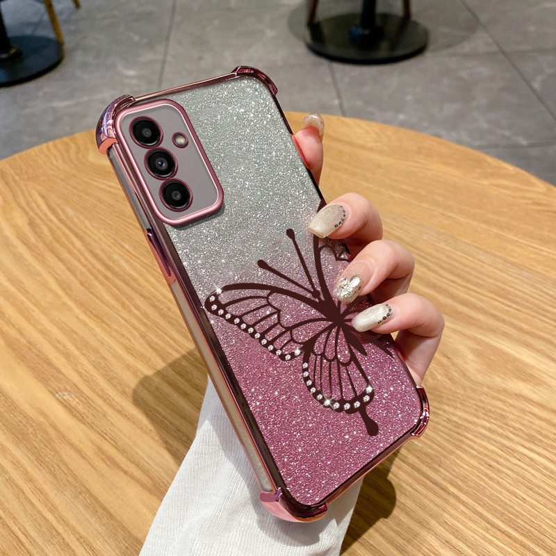 SAMSUNG ปลอกสําหรับsamsung Galaxy A55 A35 A25 A54 A34 A16 5G A15 A14 A13 4G 5G A24 A04S 4Gหรูหราสี่มุมAnti Dropผีเสื้อชุดเพชรGlitterผงฝาครอบป้องกัน