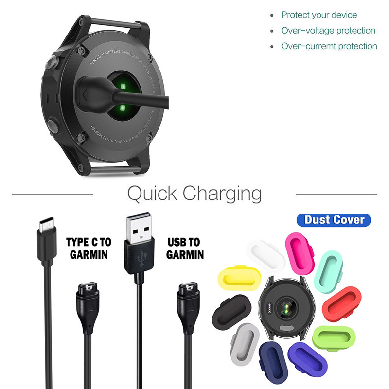 ประเภท C/USB ชาร์จสายไฟสําหรับ Garmin 165 245 255 265/ 935 945 965/Venu 3 3s SQ 2/ Vivoactive 4 5 ฝาครอบกรณีปลั๊กฝุ่น