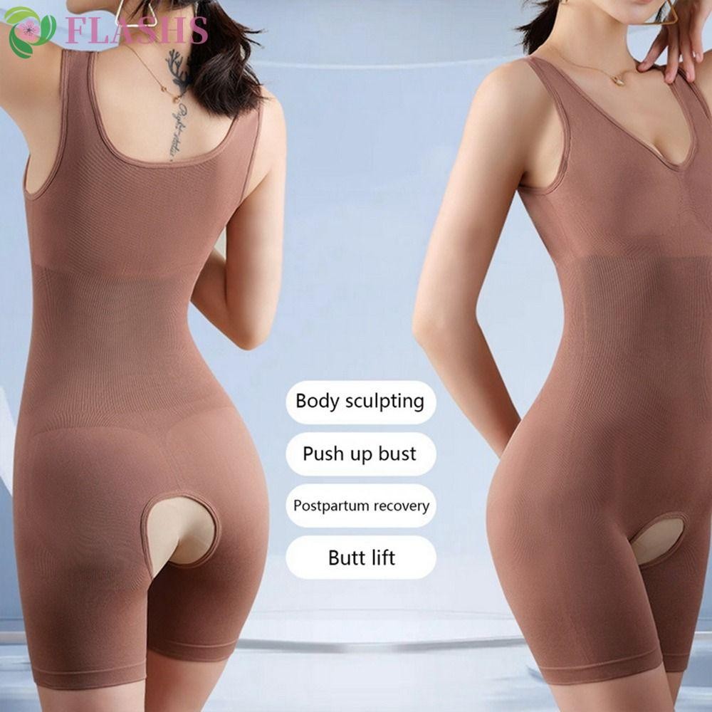 Flashsyn Elasticated Bodysuit Shaper ชุดชั้นในสตรี Shapewear V คอเสื้อกั๊ก Tummy Control หลังคลอด Recovery เอวสูงเข็มขัดหน้าท้องกางเกงกระชับสัดส่วนเอวเทรนเนอร์รัดตัว