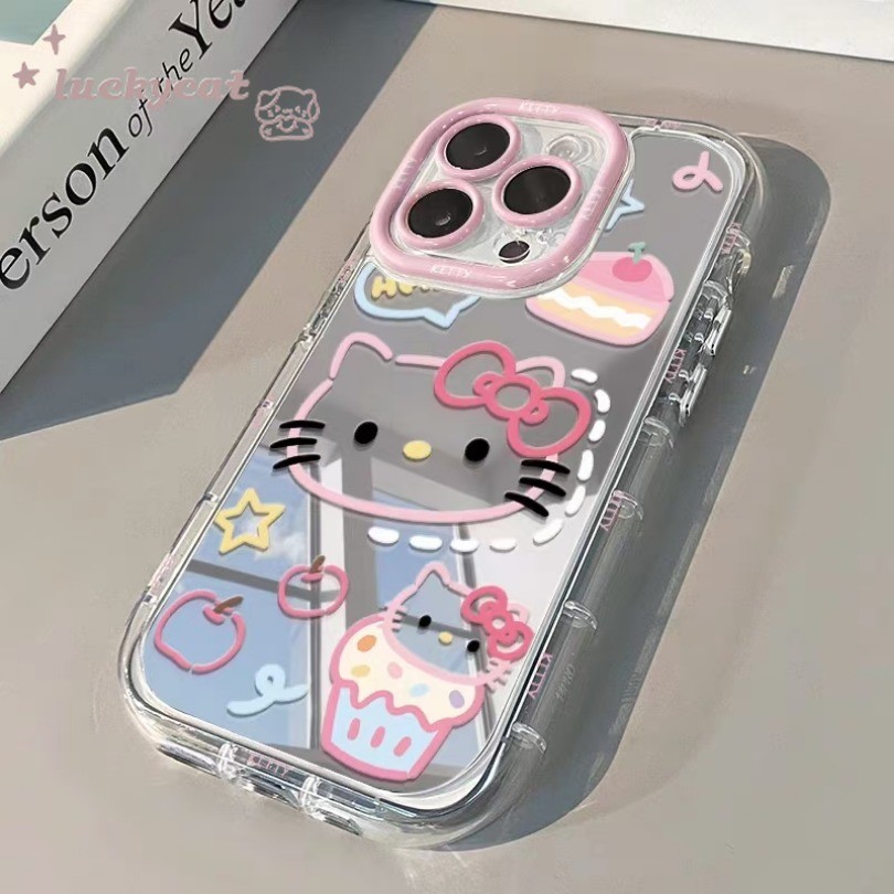 Iphone 15 14 13 12 11 Pro Max X Xr Xs Max 7 8 Plusเคสโทรศัพท์เค้กหวานสีชมพูKTไอศกรีมกระจกแมวใสฝาครอบโทรศัพท์นุ่ม