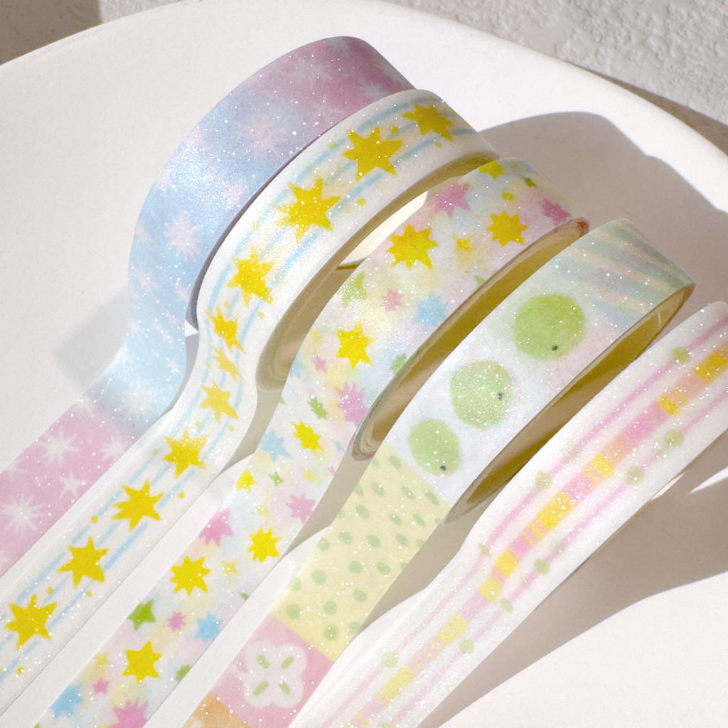 Star Heart รูปแบบเกาหลีสไตล์ Skinny Glitter กระดาษ Washi เทปชุด 5 ม้วน Masking เทปสําหรับศิลปะหัตถกรรมเด็กสมุดภาพ DIY ห่อของขวัญ