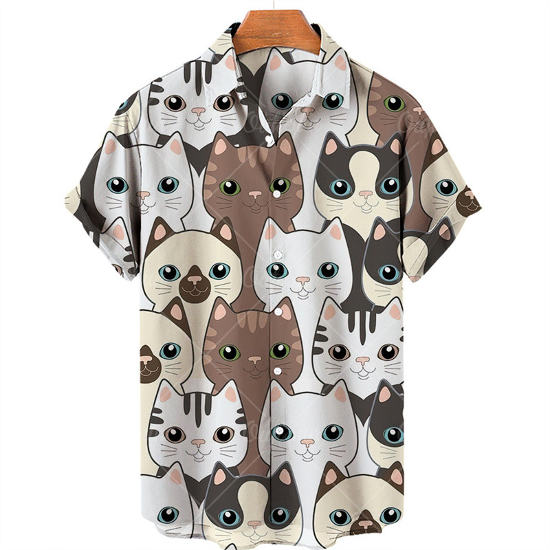 ฤดูร้อนอะนิเมะสไตล์กราฟิกพิมพ์การ์ตูนดอกไม้ฮาวายแขนสั้นเสื้อผู้ชายเดิมฮาราจูกุหรูหราชาวเยอรมันใหม่