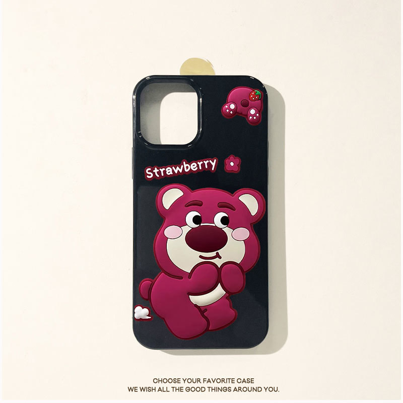 สตรอเบอร์รี่หมีเยลลี่ซิลิโคนอ่อนนุ่มมันวาวกันกระแทกเคสโทรศัพท์,เหมาะสําหรับiPhone 15 Pro MAX, 11, 12