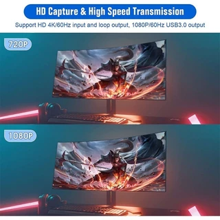 Capture Card HDMI เป็น USB3.0 4K 60FPS การ์ดจับภาพวิดีโอ *แถมสาย USB 3.0 ยาว 60 cm* capture card 4k (มีรูไมค์/หูฟัง)