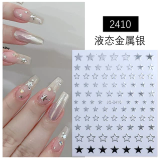 ใหม่สไตล์ ตัณหาบริสุทธิ์รักดาวนางฟ้าสติ๊กเกอร์ติดเล็บสีเงินสีขาวดาวสติ๊กเกอร์ติดเล็บ