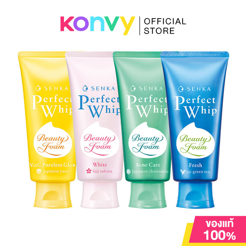 Senka Perfect Whip เซนกะ โฟมล้างหน้า 100g (White/Fresh/Acne Care/Vitc Poreless Glow)