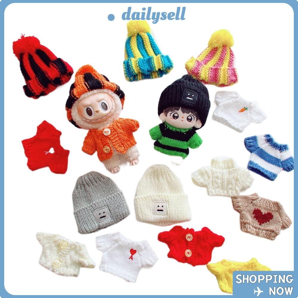 Daily ตุ๊กตาเสื้อผ้า ปุ่มสีสันสดใส 17 ซม. Labubu Labubu ถักหมวก, Mini หลายสไตล์เปลี่ยน Hand-made Labubu คาร์ดิแกนของเล่นเด็ก