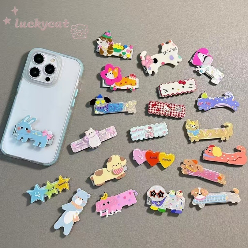 3d DIY Sweet Tableware การ์ตูนน่ารักสัตว์โลหะที่วางโทรศัพท์ขยายได้ Grip แหวนโทรศัพท์