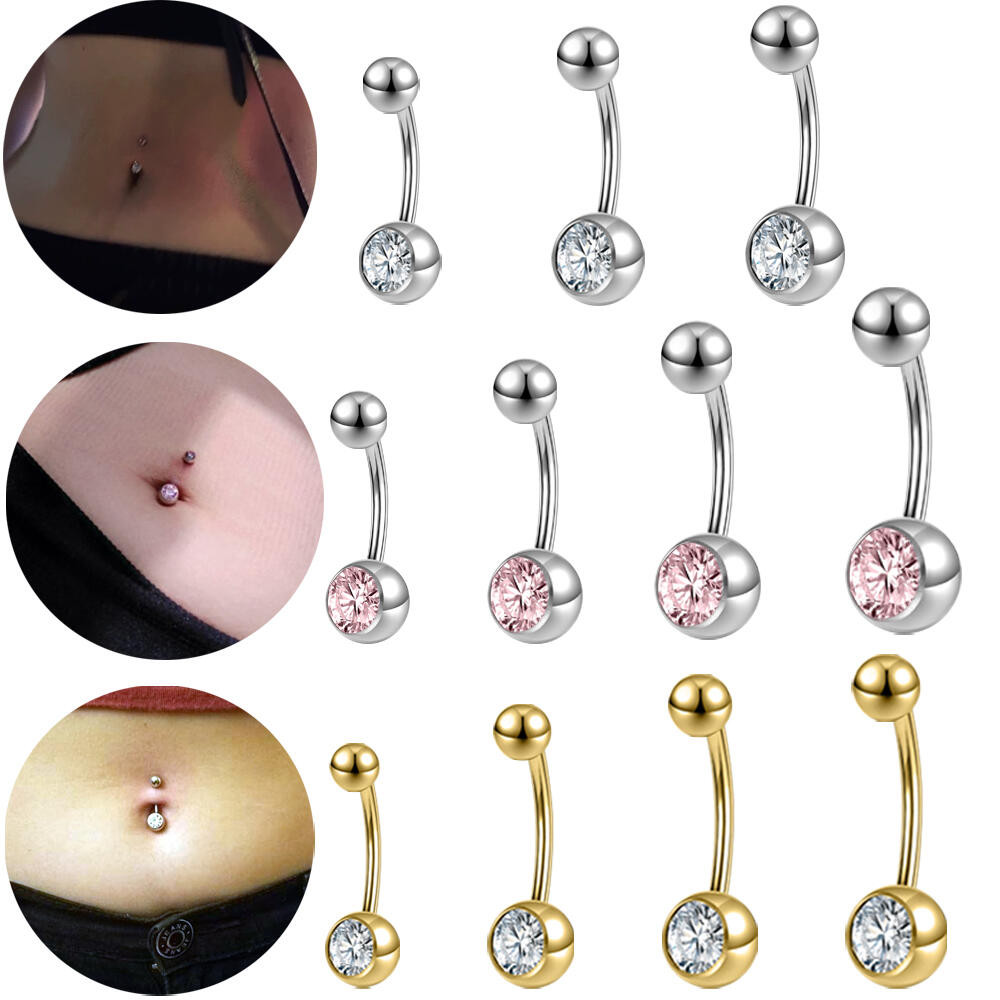 1pc 14G Belly แหวนสแตนเลส Belly ปุ่มแหวน Double Ball Belly Navel เจาะสําหรับผู้หญิง 6 มม./8 มม./10 มม./12 มม.เจาะเครื่องประดับ