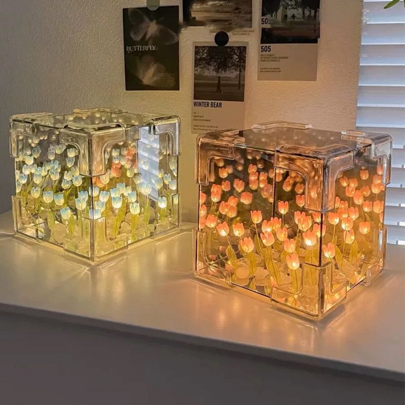 โคมไฟ ดอกทิวลิป Led ดอกทิวลิป โคมไฟ โคมไฟกลางคืน แฮนด์เมด อะคริลิค 20 ดอกไม้ LED ตกแต่งโคมไฟกลางคืน