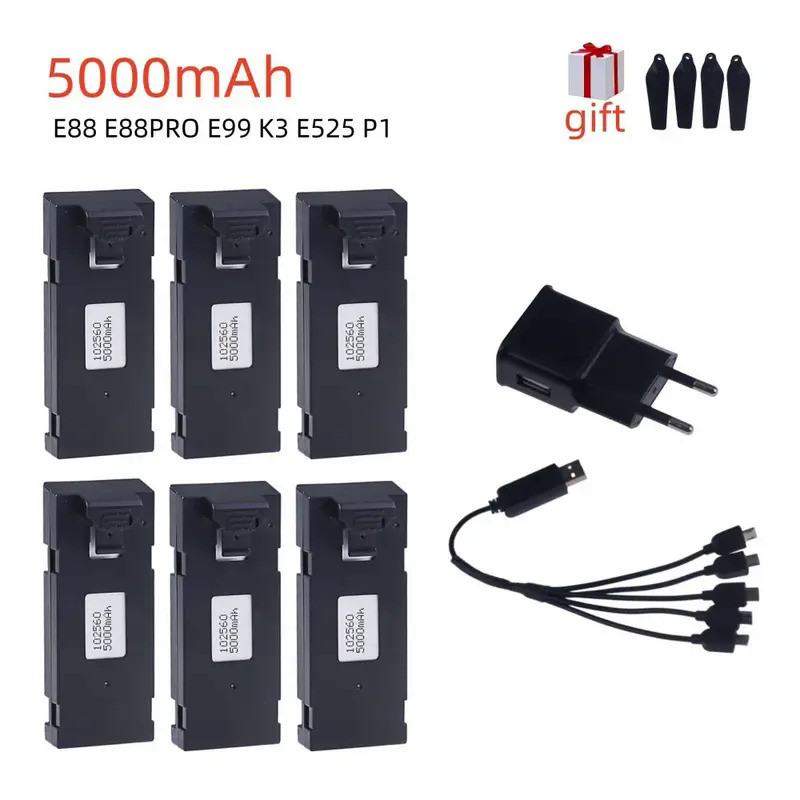 Upgrade E88 5000mAh Battery 3.7V For E88 E88PRO E99 E525  P1 K3 P10 A13 S98  RC Drone RC Quadcopter 