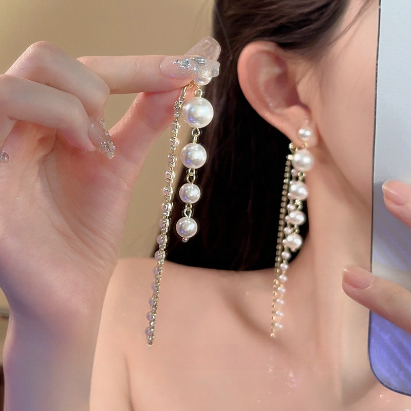 เกาหลี Dangle Bling Pearl S925 ต่างหูชุบเงินหู Studs เครื่องประดับอุปกรณ์เสริม